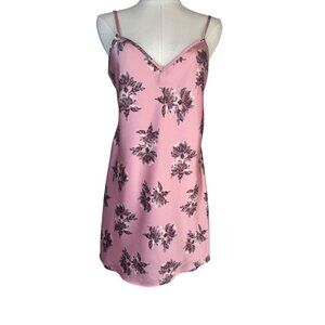 Pink Floral Size 6 Satin Slip Dress Adjustable Straps Soft Feminine Fit Mini